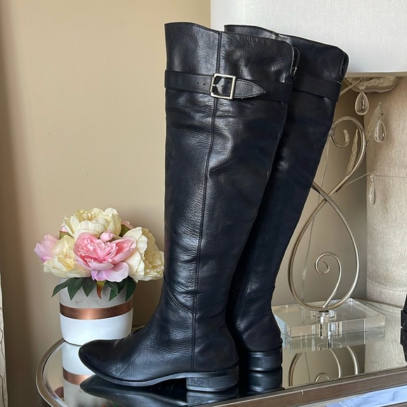 LAMICA OVER-THE-KNEE Genuine Leather Black BOOTS WITH STRAP WIDE CALF - Picture 3 of 12